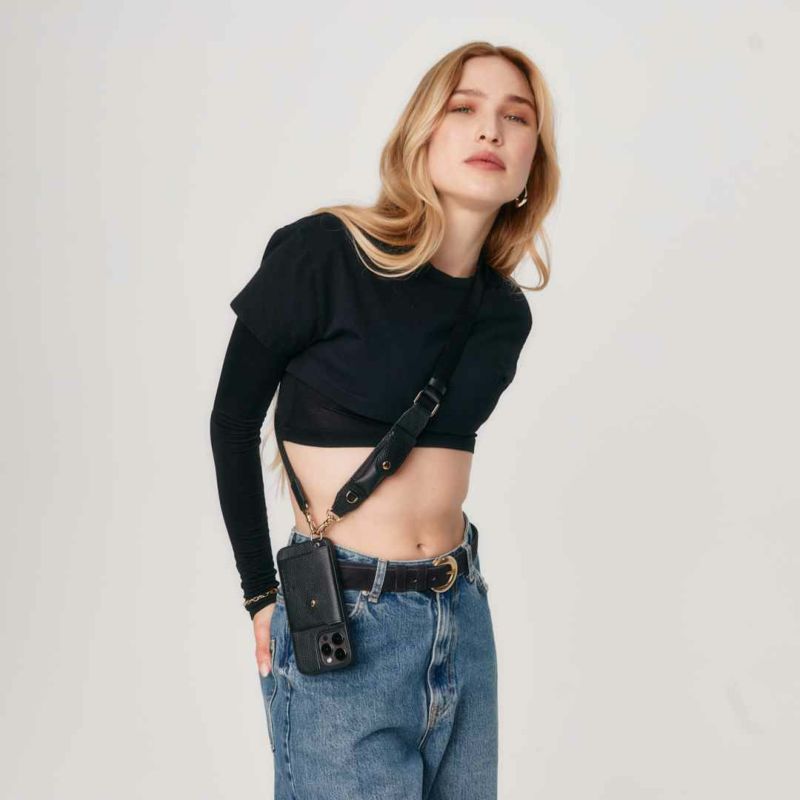 Bandolier★LANA KEY フォブポケット クロスボディストラップ★ Lana Key Crossbody Strap - Black/Gold – Bandolier