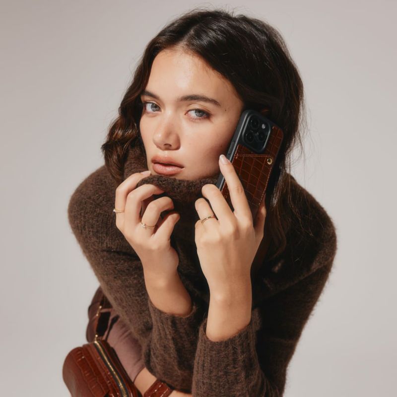 完売必須♪ iPhone 15対応☆Bandolier☆\"ALEX Embossed Leather Alex Embossed Leather Wallet Case (no D-rings) - Brown Croc