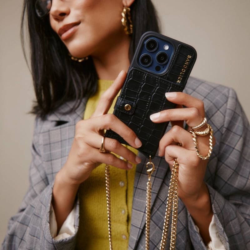 【BANDORIER】クロスボディ クロコダイル ★ iPhoneケース Kelsey Wristlet - Gold Croc/Gold – Bandolier